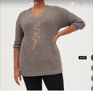 Torrid Gray Sweater with Lightning Bolt Design